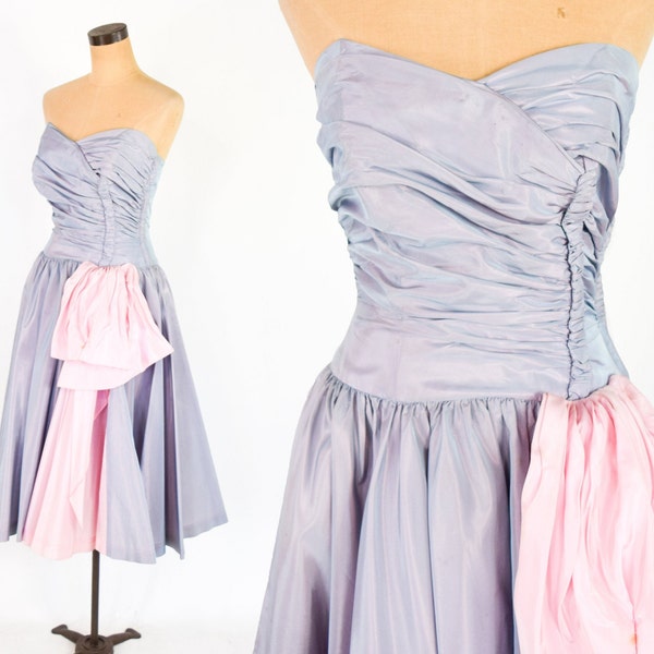1940s Lavender & Pink Evening Dress | 40s Purple Strapless Cocktail Dress | Jack Leibman | Medium