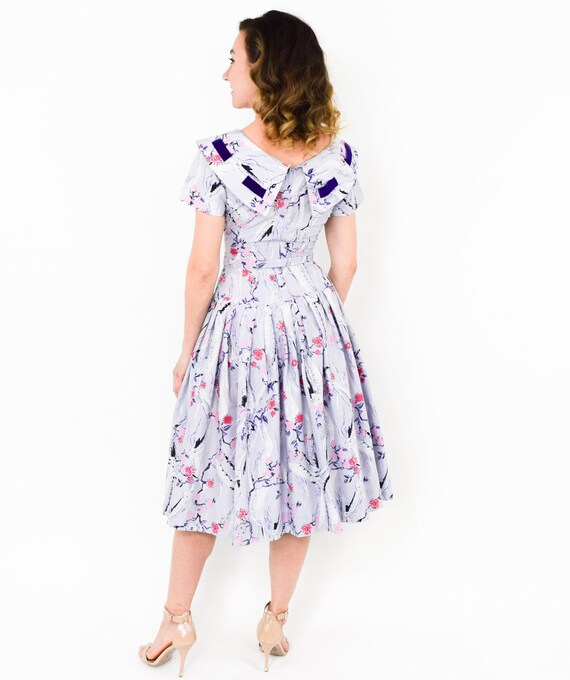 1950s Lavender Cotton Print Dress | 50s Purple No… - image 7