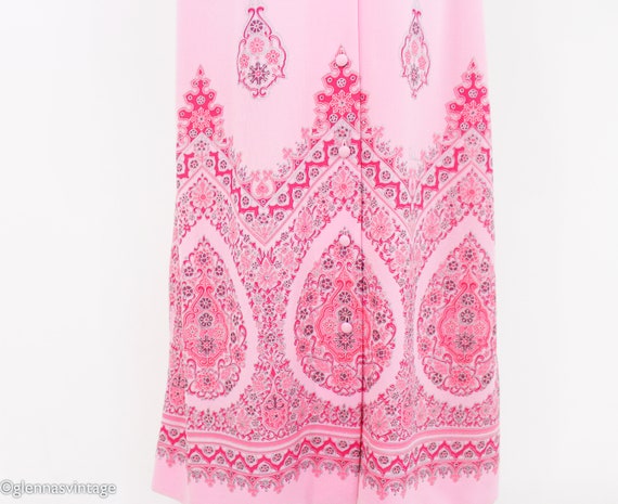 1970s Pink Border Print Maxi Dress | Pink Maxi Dr… - image 8