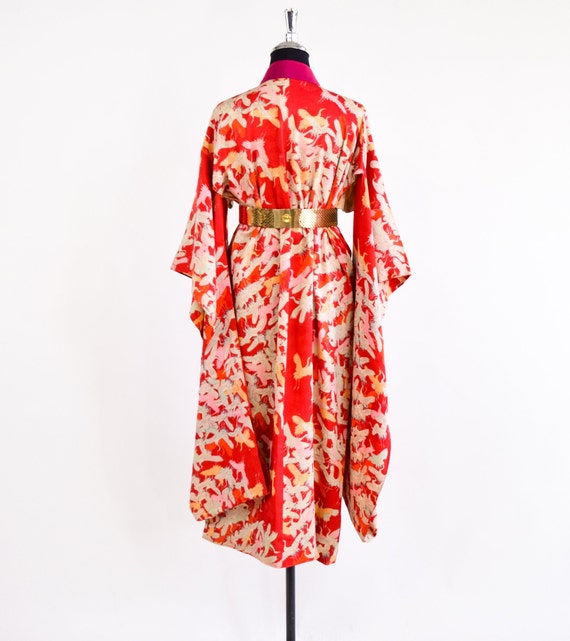 1940s Vintage Red Silk Kimono | 40s White Cranes … - image 8