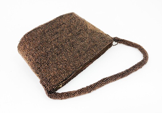 1950s Bronze Beaded Handbag | 50s Brown Seed Bead… - image 3