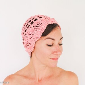 1970s Pink Crochet Hat 70s Pink Crochet Cloche 1920s-like Pink Cloche One Size image 6