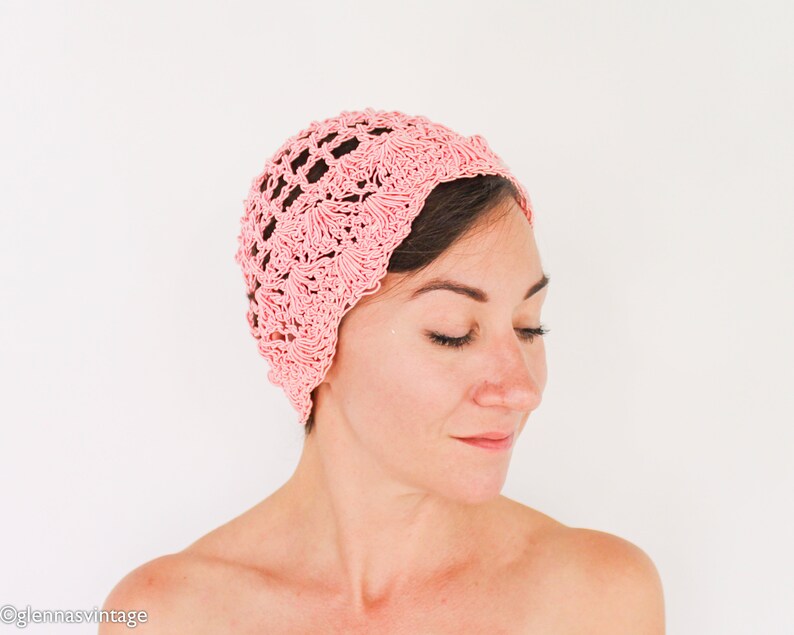 1970s Pink Crochet Hat 70s Pink Crochet Cloche 1920s-like Pink Cloche One Size image 6