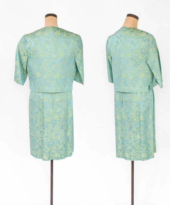 1950s Turquoise Brocade  Dress Jacket Set | 50s B… - image 7