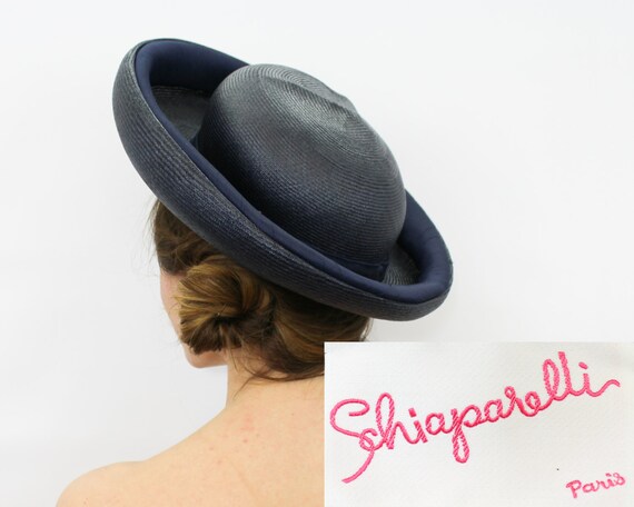 1950s Navy Straw Hat | 50s Navy Boater Hat | Schia