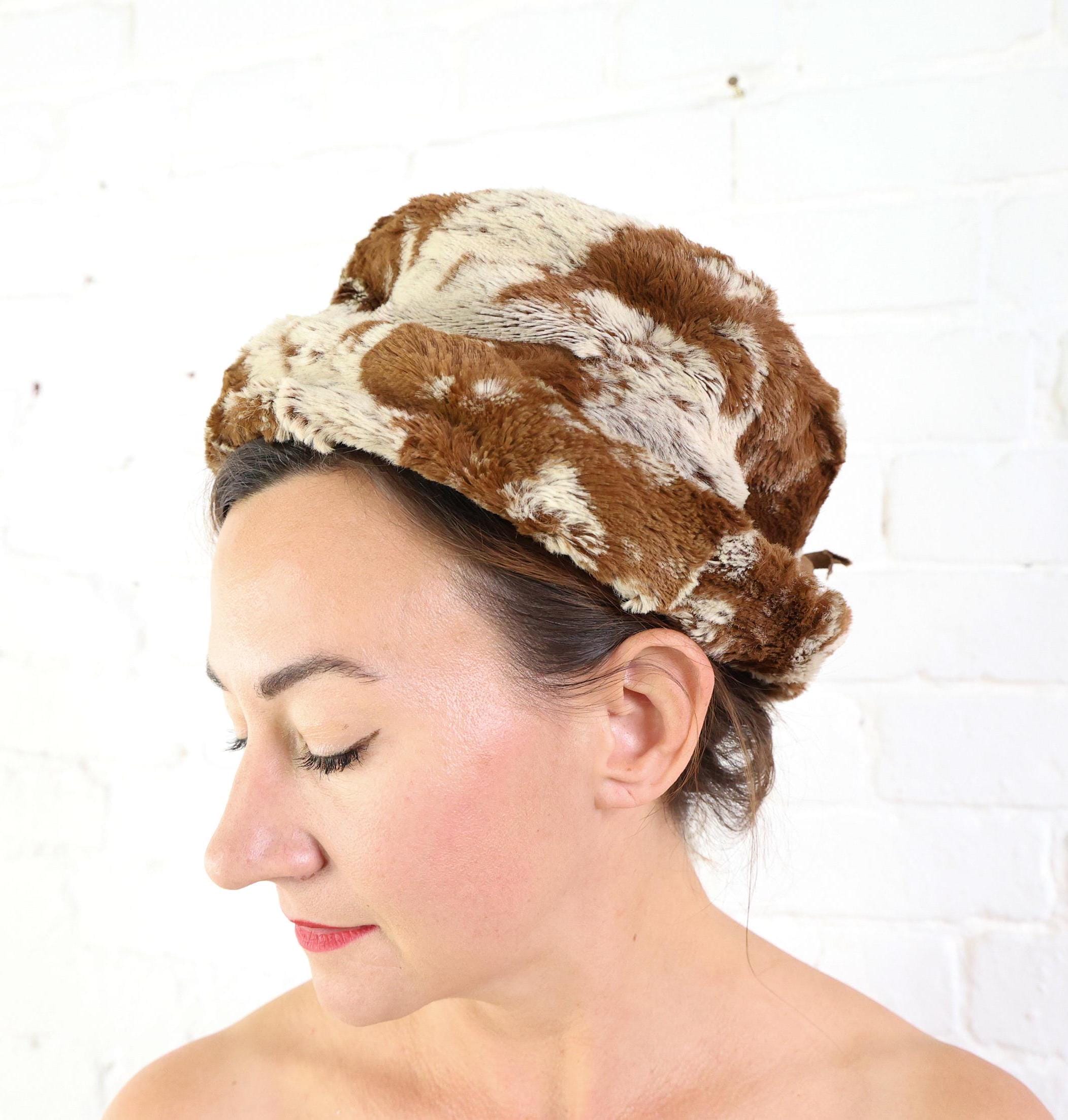 Vtg Emme Boutique BUCKET Pixie Twiggy Camel Faux Fur Hat Mod Italy women’s 60’s Twiggy Hat - Etsy main image 3