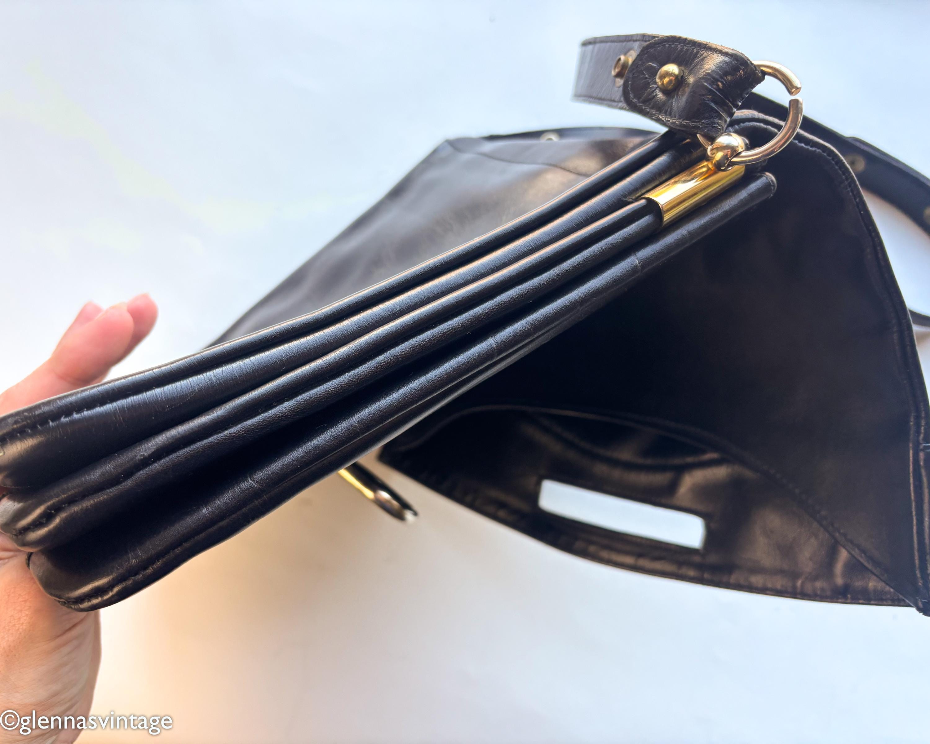 1980s ERIK for Holiner Black Leather Shoulder Bag | Vintage Black
