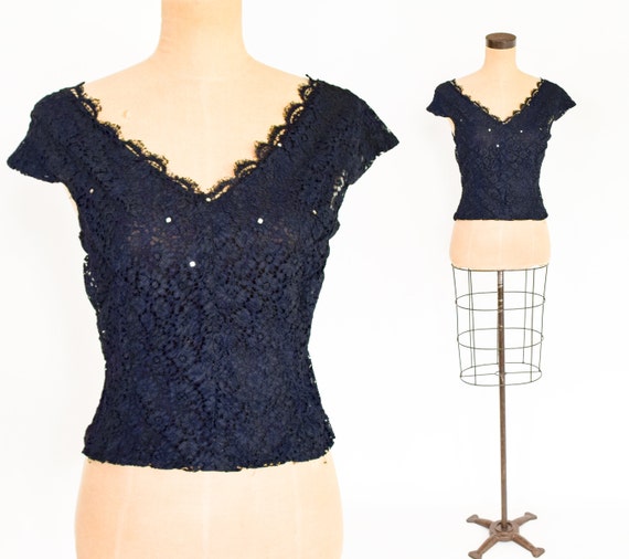 1940s Black Lace Evening Blouse | 40s Black Lace R