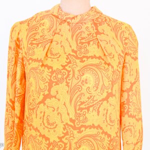 1960s Orange Yellow Print Dress 60s Yellow & Orange Nylon Print Shift Twiggy Medium image 10