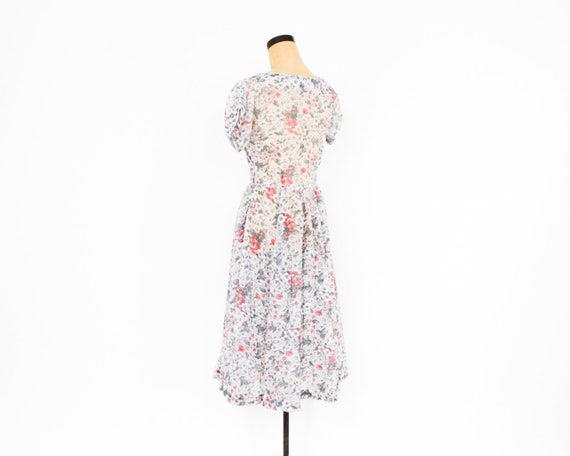 1950s White Floral Dress | 50s White Nylon Flower… - image 5