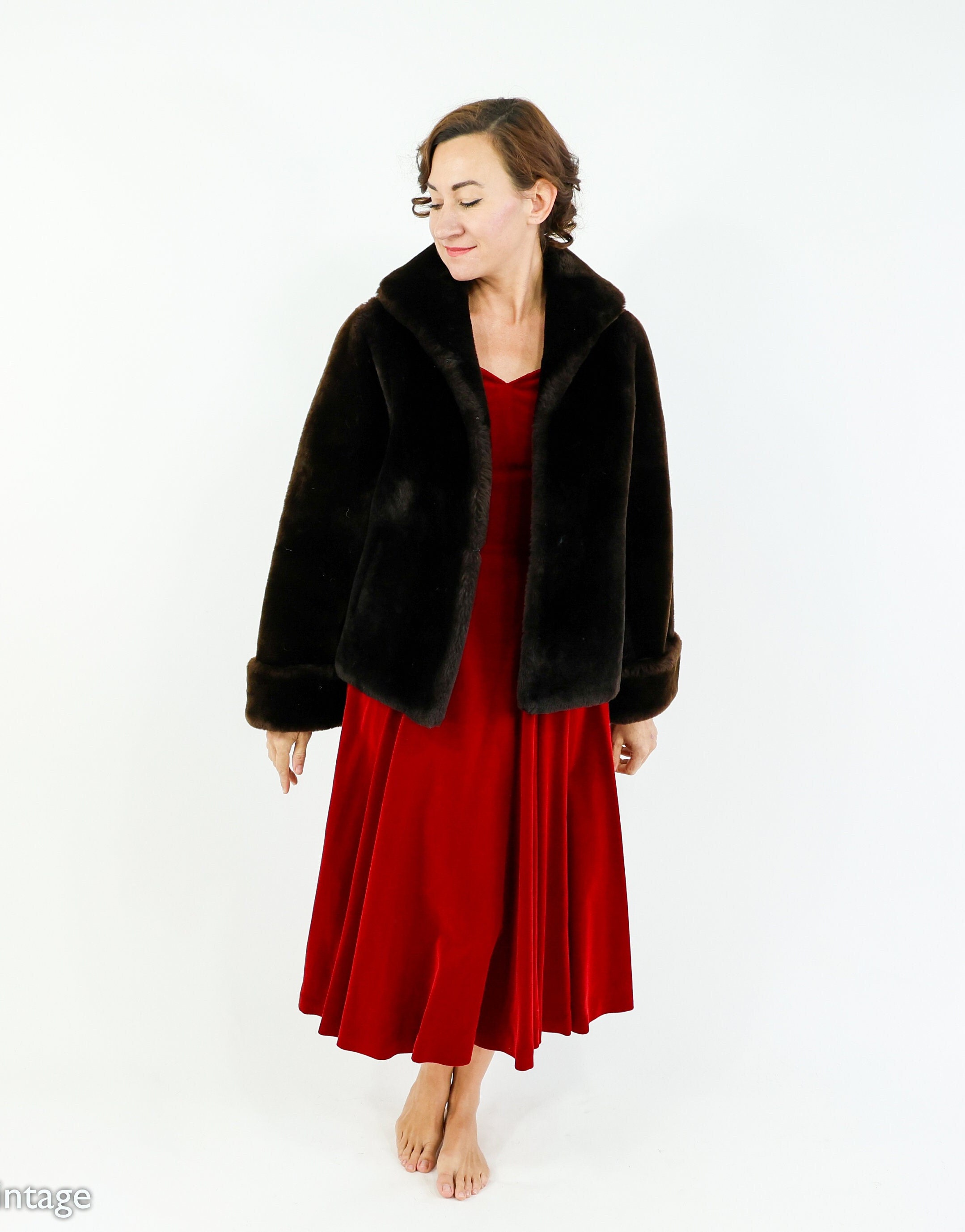 1940s Mouton Fur Jacket | Vintage Brown Cropped Coat, Large - Etsy