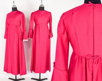 1960s Hot Pink Maxi Dress | 60s Fuchsia Evening Dress Set | Bridesmaid Dress | Lorrie Deb | XS & Small