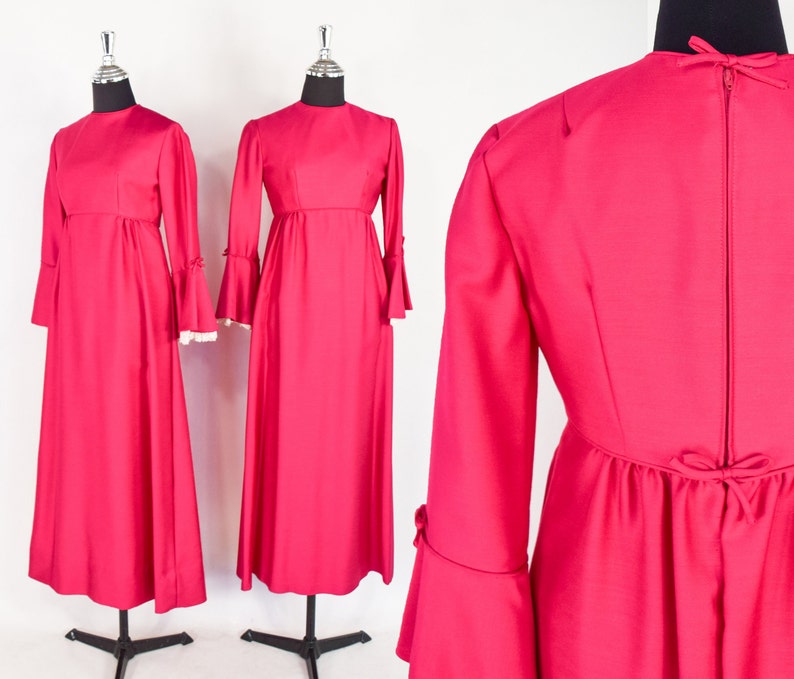 1960s Hot Pink Maxi Dress 60s Fuchsia Evening Dress Set Bridesmaid Dress Lorrie Deb XS & Small image 1