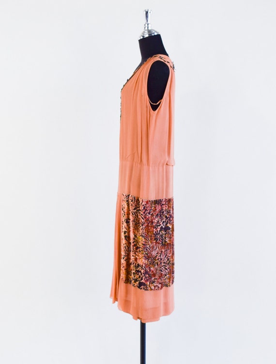 1920s Orange Silk Flapper Dress | 20s Peach & Bro… - image 5