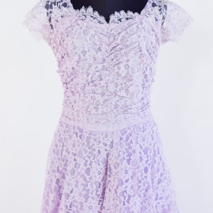 1950s Lavender Lace Prom Dress | 50s Pale Purple Long Lace Gown | X