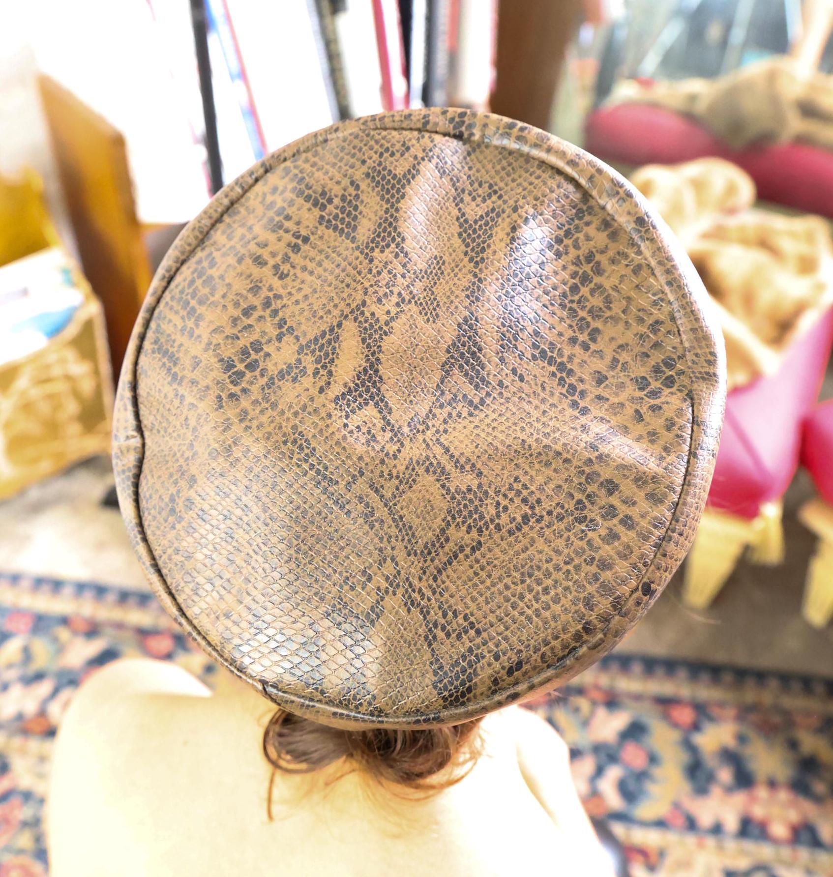 Fun 1960s Vintage Snakeskin Print Satin Big Bubble Beret Hat Brown Cream Shades 1970s Faux Snakeskin Beret Hat | Brown Vinyl Hat - Etsy main image 3