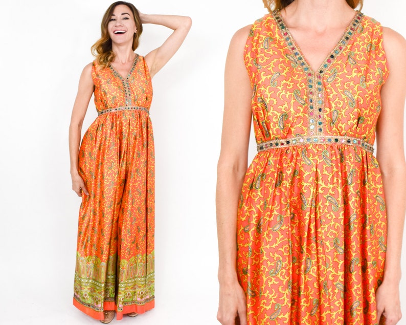 orange print jumpsuit