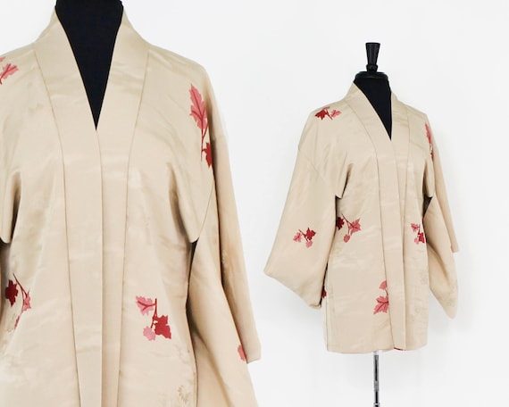 Beige Silk Haori | Beige Leaf Print Haori | Silk H