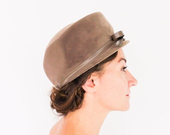 1960s Brown Velvet Hat | 60s Brown High Crown Hat | Jackie O | Beresford