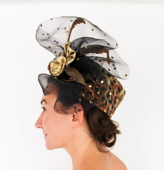 1980s Leopard Hat | Leopard Fascinator - image 4