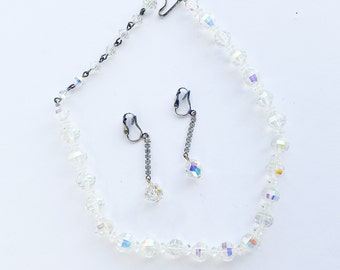 1950s Laguna Aurora Borealis Crystal Necklace & Earrings | Vintage Crystal Iridescent Jewelry Set