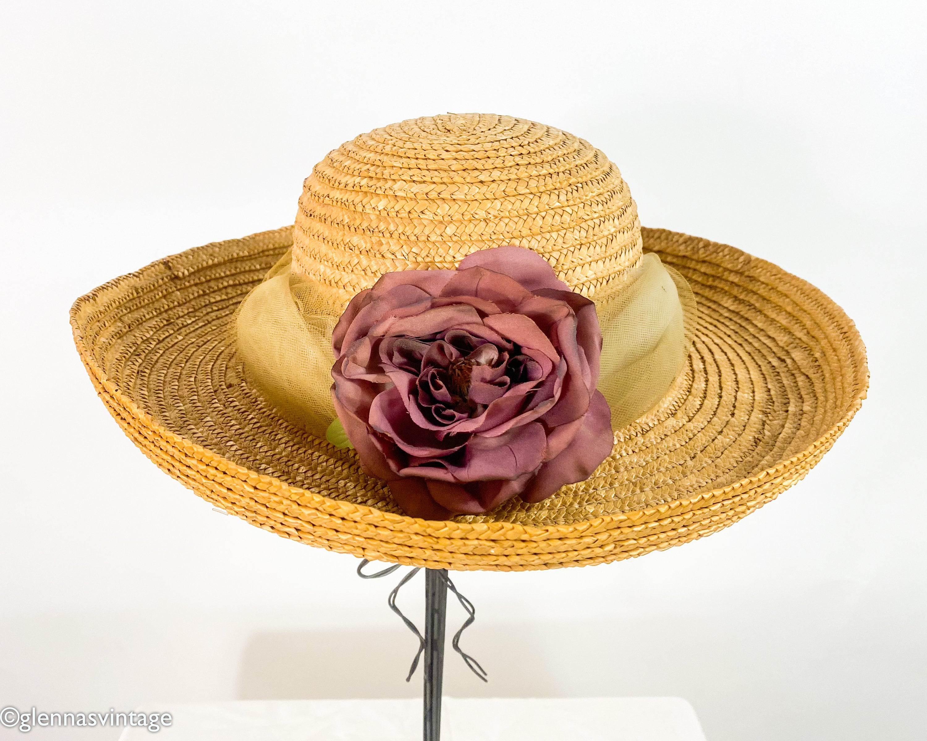1980s Straw Flower Hat | 80s Straw & Rose Hat - Etsy