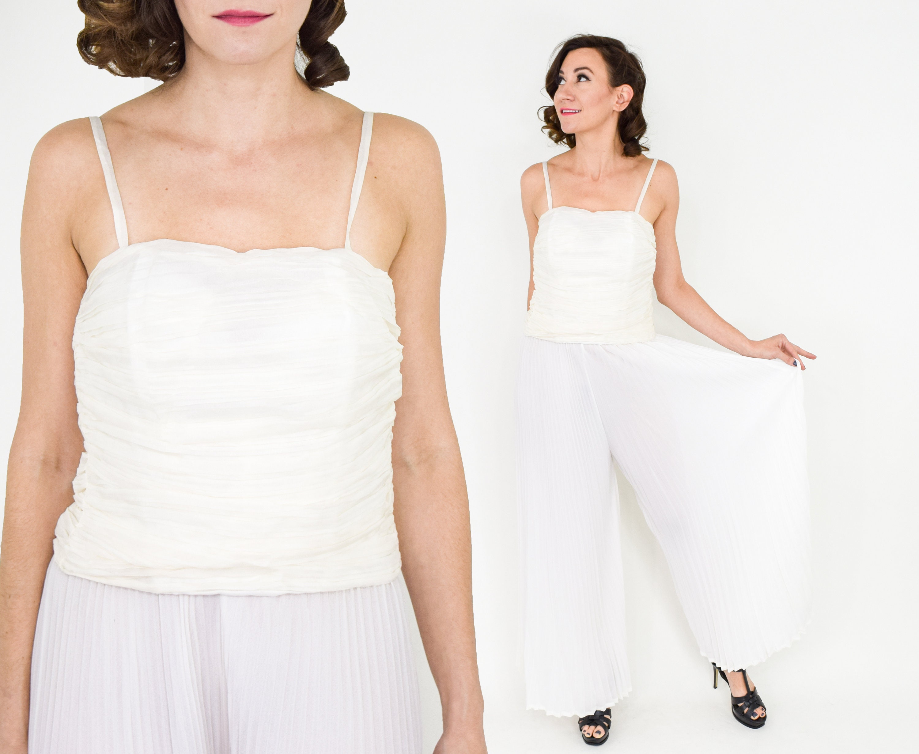 Emporio Armani 1990s White Chiffon Palazzo Pant Set 90s - Etsy Ireland