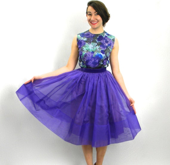 1960s Purple Floral Party Dress | 60s Purple Chif… - image 2