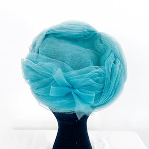 1960s Blue Tulle Hat Turquoise Blue Tulle Netting Hat Lonette image 2