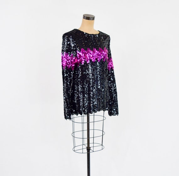 1980s Black Sequin Evening Sweater | 80s Black & … - image 3