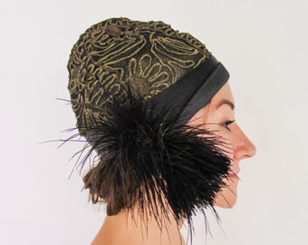 Elegant Golden Black Flapper Hat Cloche 1920 style Personalized Antique style He 1920 main image 4