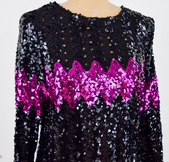 1980s Black Sequin Evening Sweater | 80s Black & … - image 8