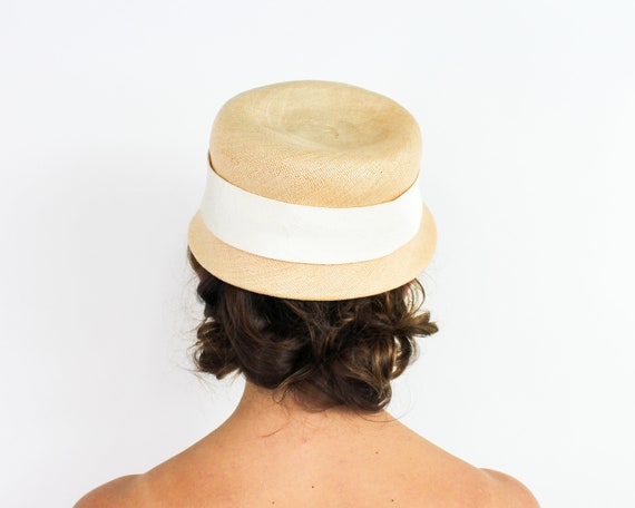 1950s Peach Straw Bucket Hat | 50s Beige Raffia H… - image 7