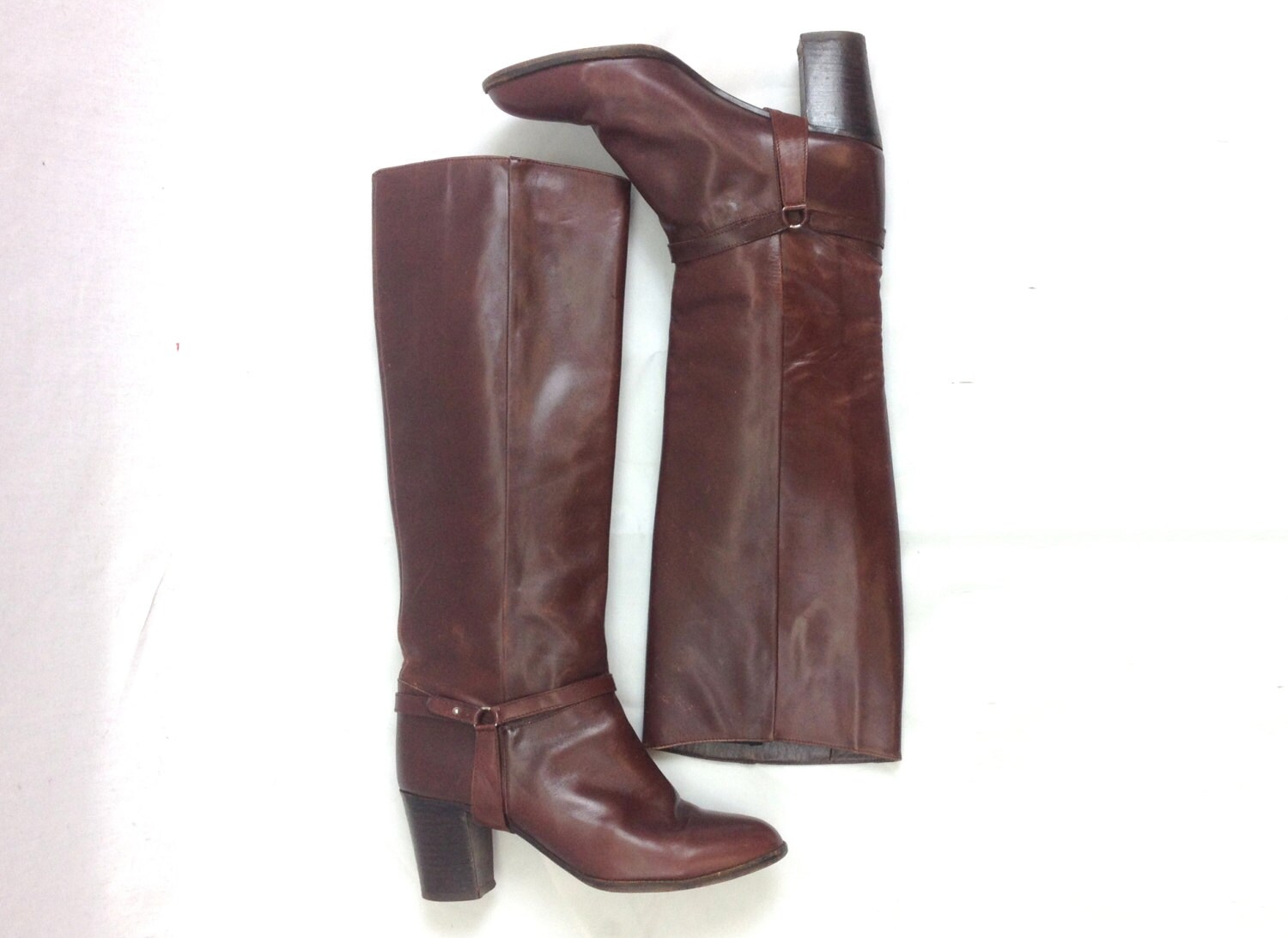 70s Brown Riding Boots Burgundy Brown Tall Leather Boots Etsy