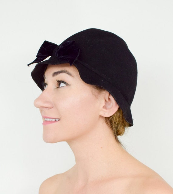 1930s Black Felt Cloche Hat | 30s Black Wool Cloc… - image 2