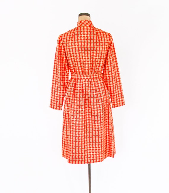 1980s Orange Print Dress | 80s Orange Geometric P… - image 5