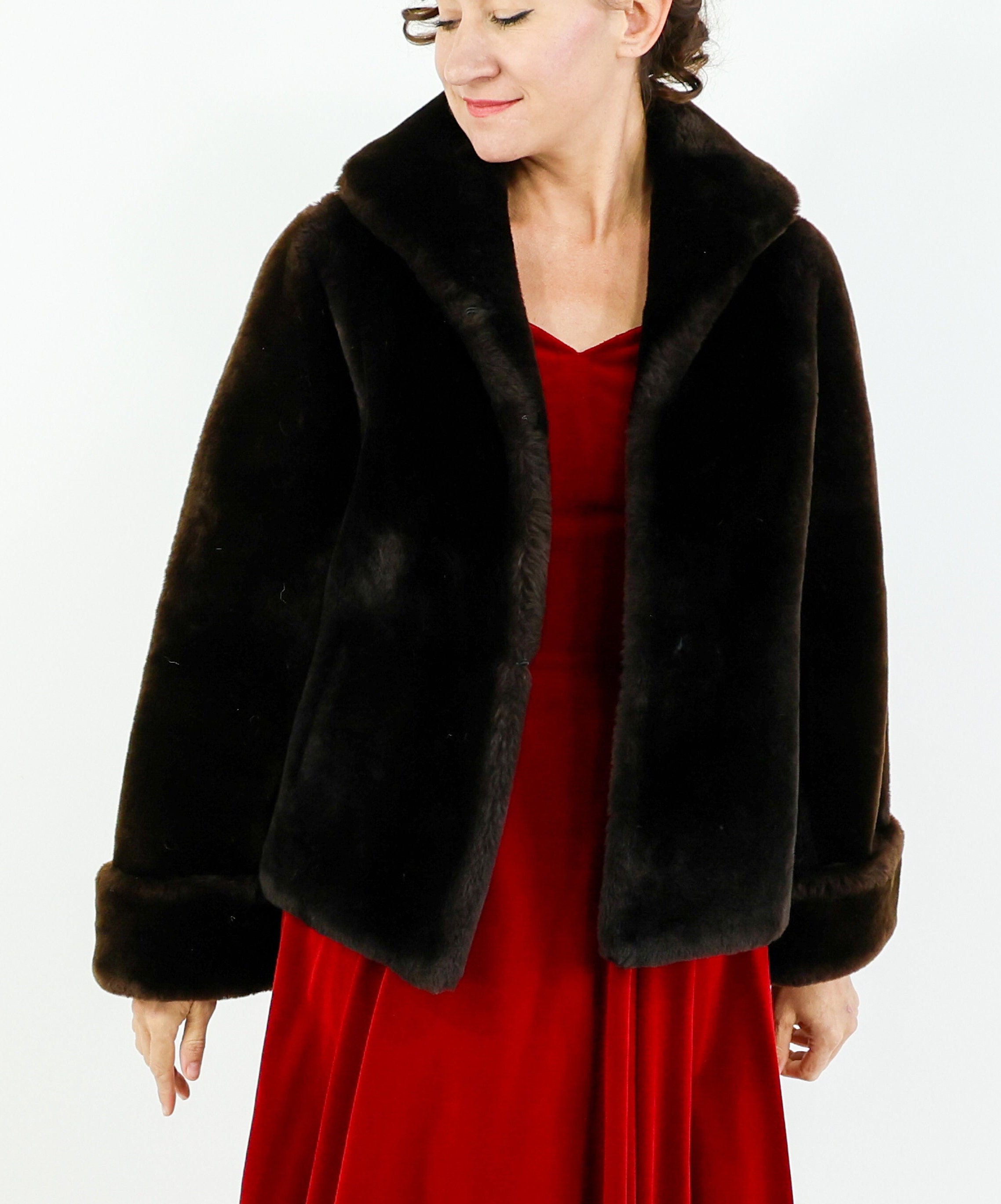 1940s Mouton Fur Jacket | Vintage Brown Cropped Coat, Large - Etsy