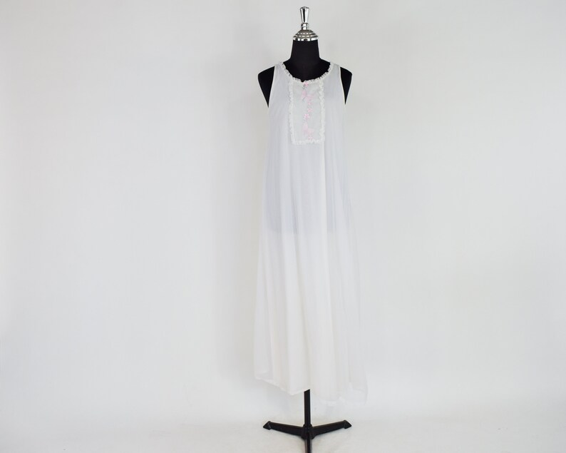 1950s White Long Peignoir Set 50s White Sheer Nylon Peignoir Miss Elaine Medium image 8