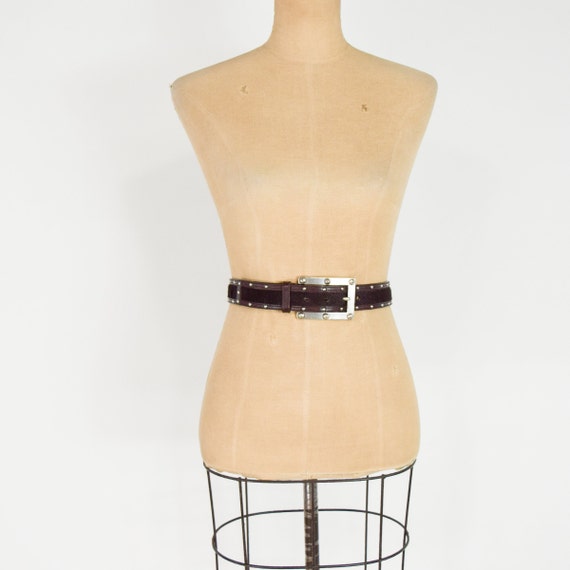 1980s Brown Leather Cowhide Belt | 80s Dark Brown… - image 4