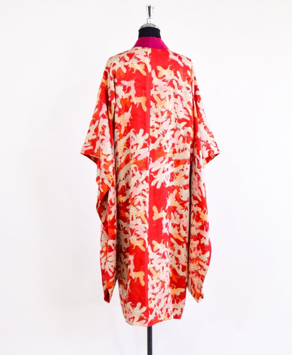 1940s Vintage Red Silk Kimono | 40s White Cranes … - image 6