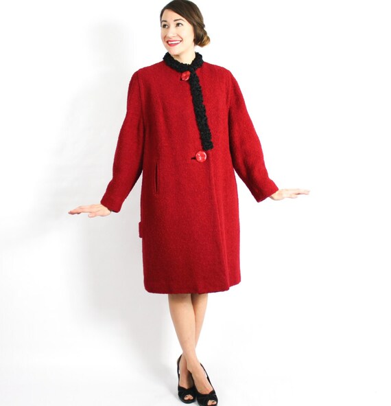 1940s Red Wool Coat | 40s Red Boucle Wool Coat | … - image 3