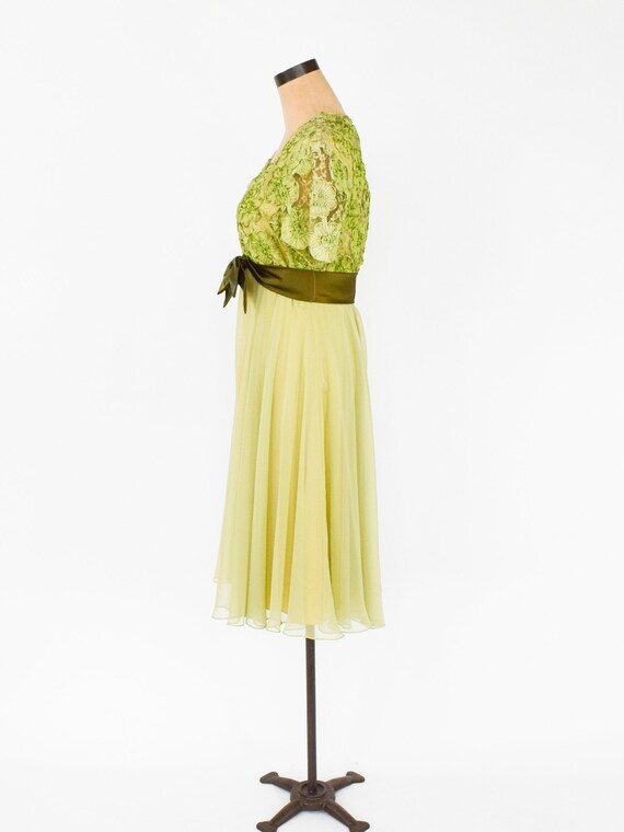 1950s Green Lace & Chiffon Party Dress | 50s Oliv… - image 6