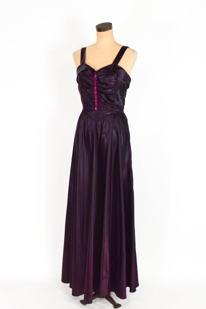 1940s Purple Satin Evening Dress 40s Deep Purple Satin Evening Gown Old Hollywood Medium image 3