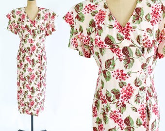 1980s Carol Anderson Floral Print Dress | Vintage Creme Flowered Rayon Dress, Size 8