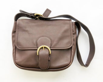 Vintage Coach Brown Leather Shoulder Bag | 1980s Buckle Flap