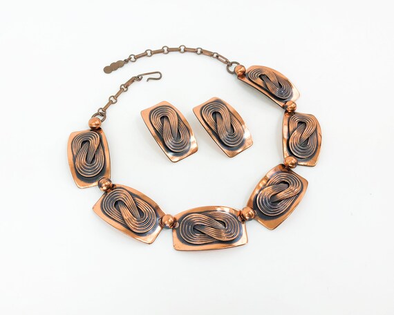 1950s Copper Jewelry Set | 50s Copper Swirls Neck… - image 2