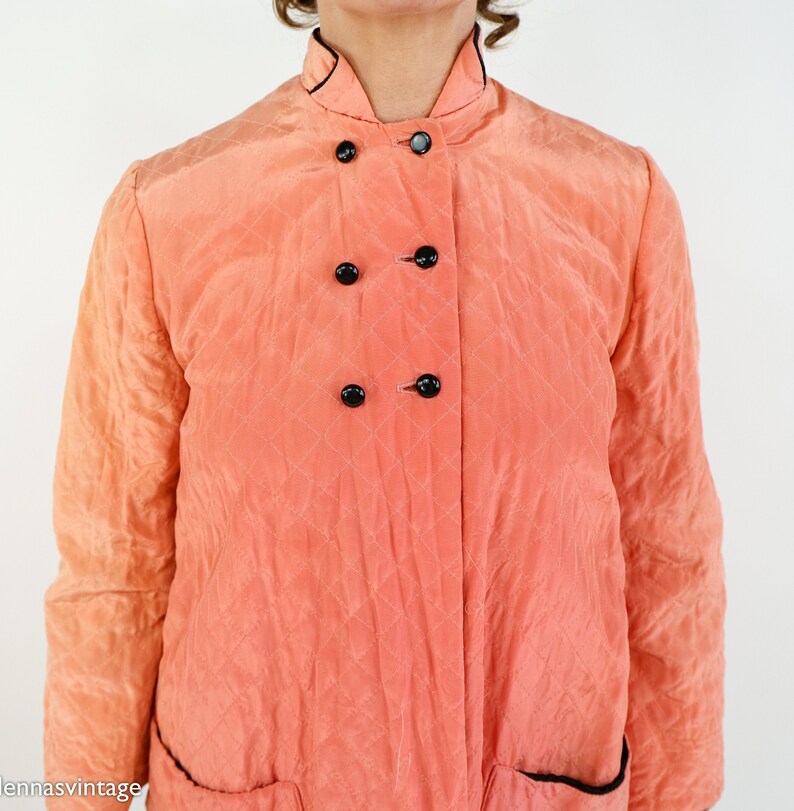 1940s Coral Quilted Pajamas Set 40s Peach Quilted Robe & Slacks Old Hollywood Medium image 10