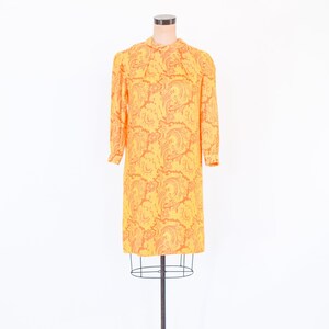 1960s Orange Yellow Print Dress 60s Yellow & Orange Nylon Print Shift Twiggy Medium image 8