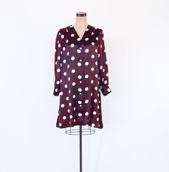 1960s Brown Polka Dot Dress | 60s Brown & White M… - image 8