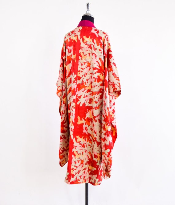 1940s Vintage Red Silk Kimono | 40s White Cranes … - image 5